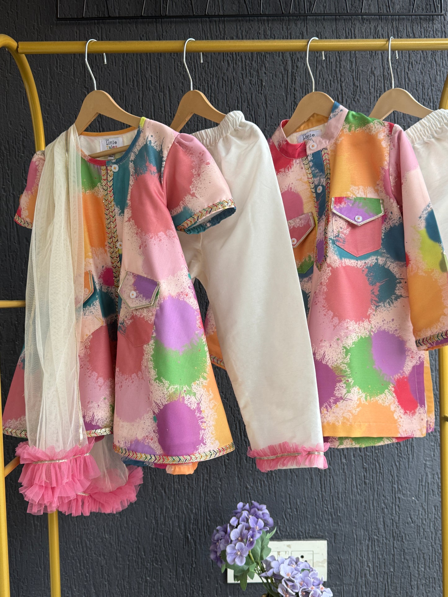 Multicolor splash printed kurta set