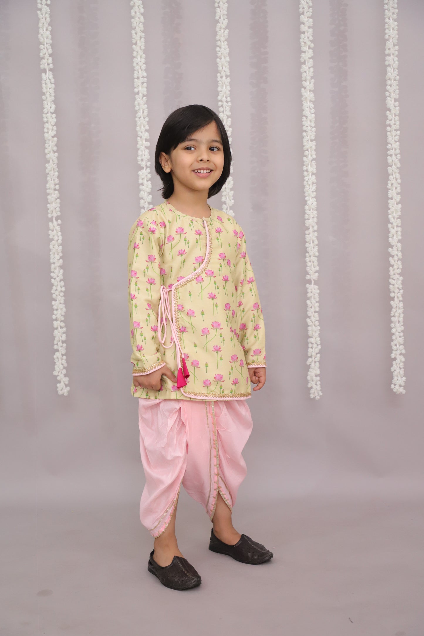yellow lotus Print Kurta dhoti set