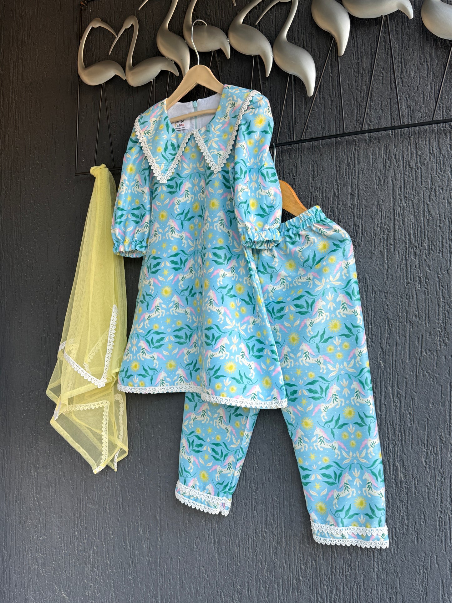 Quirky horse printed collared kurta set