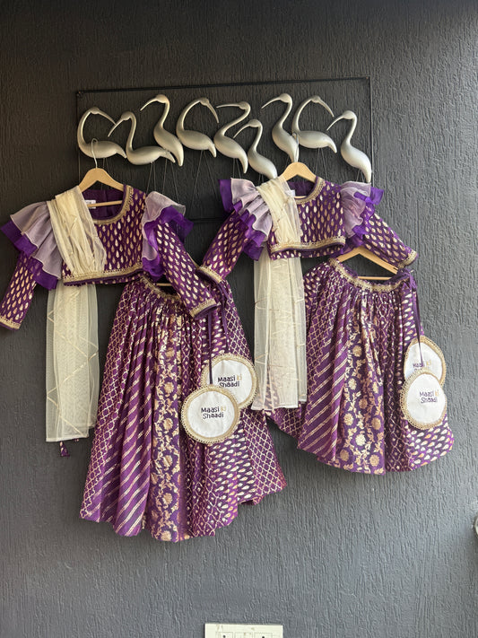 Purple Chanderi attached dupatta lehnga set ( Customised)