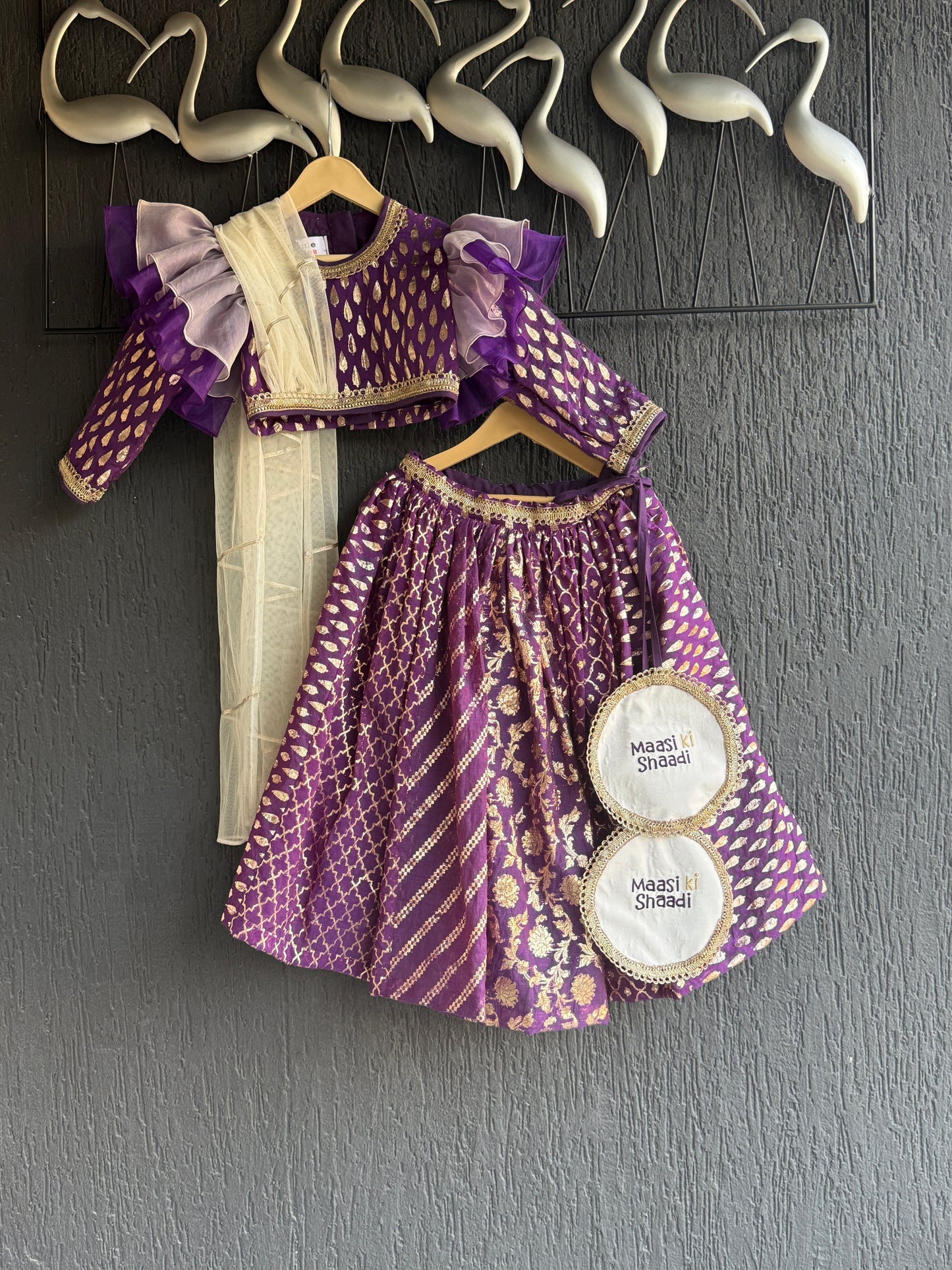 Purple Chanderi attached dupatta lehnga set ( Customised)