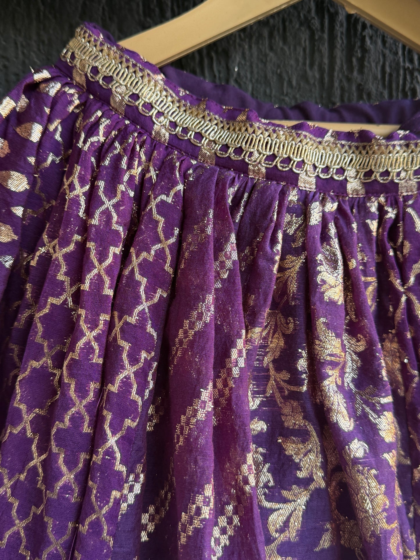 Purple Chanderi attached dupatta lehnga set ( Customised)