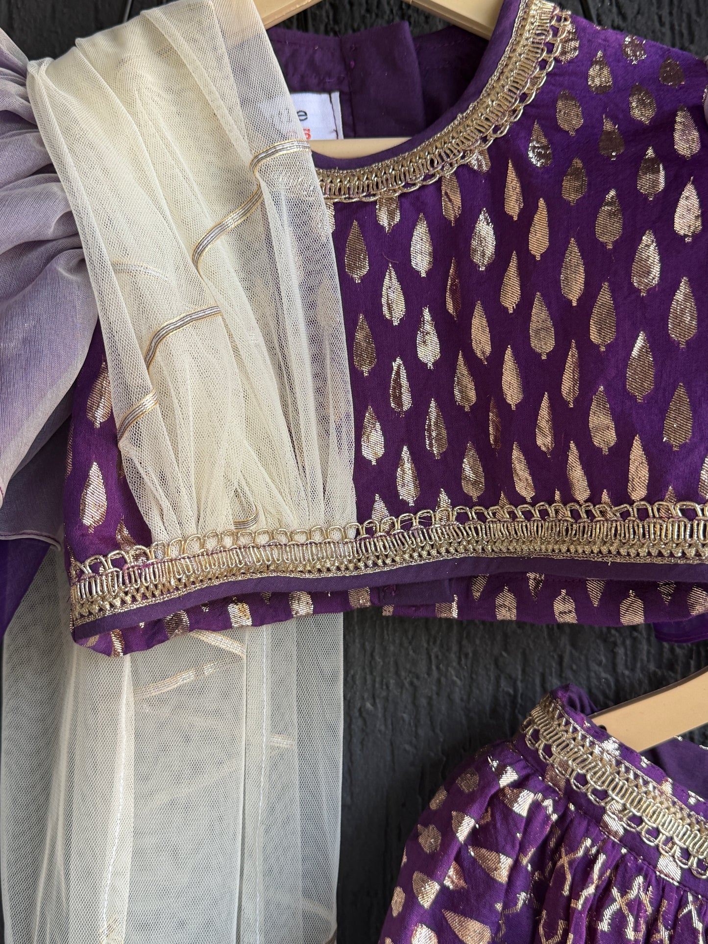 Purple Chanderi attached dupatta lehnga set ( Customised)