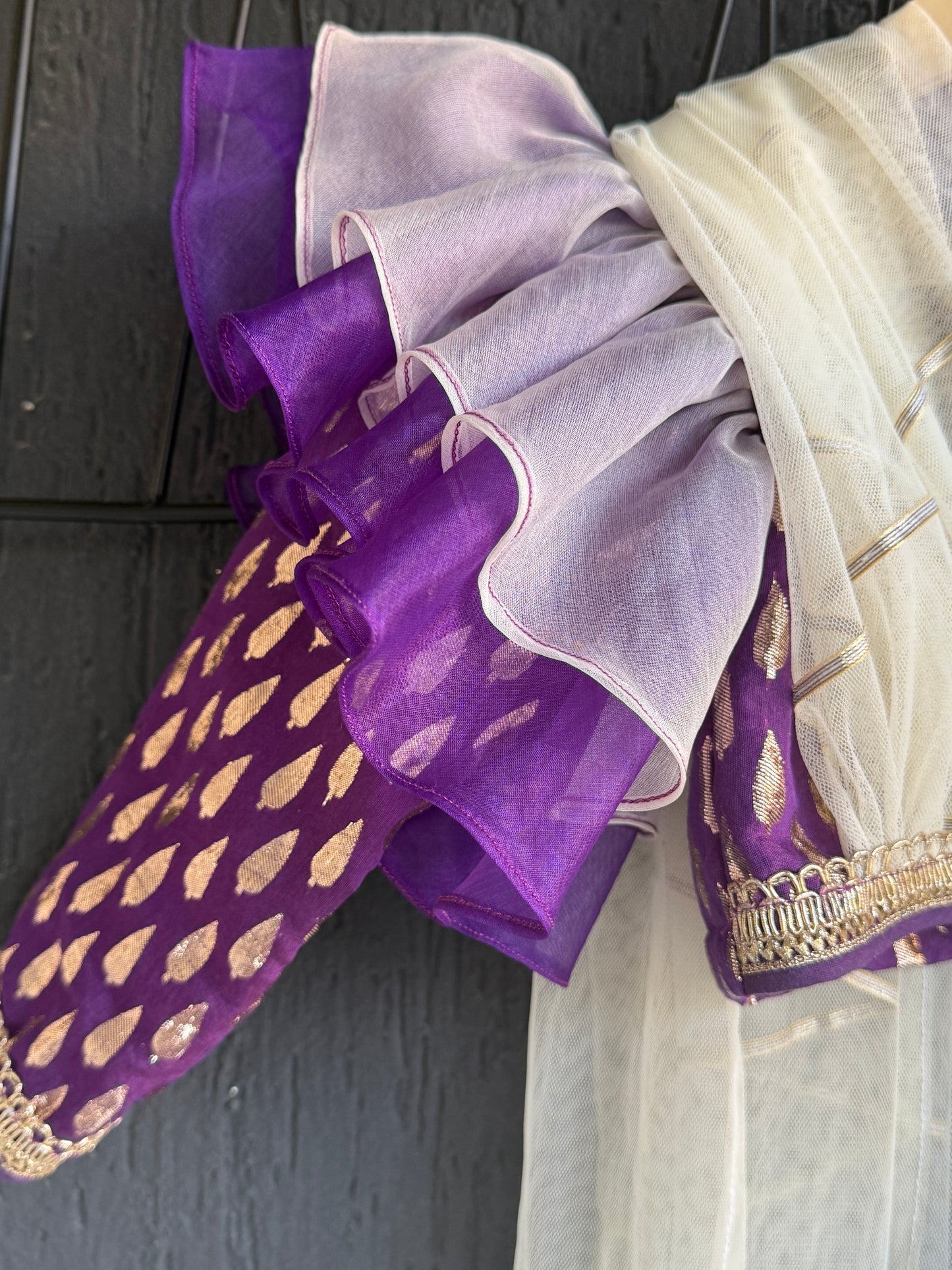 Purple Chanderi attached dupatta lehnga set ( Customised)