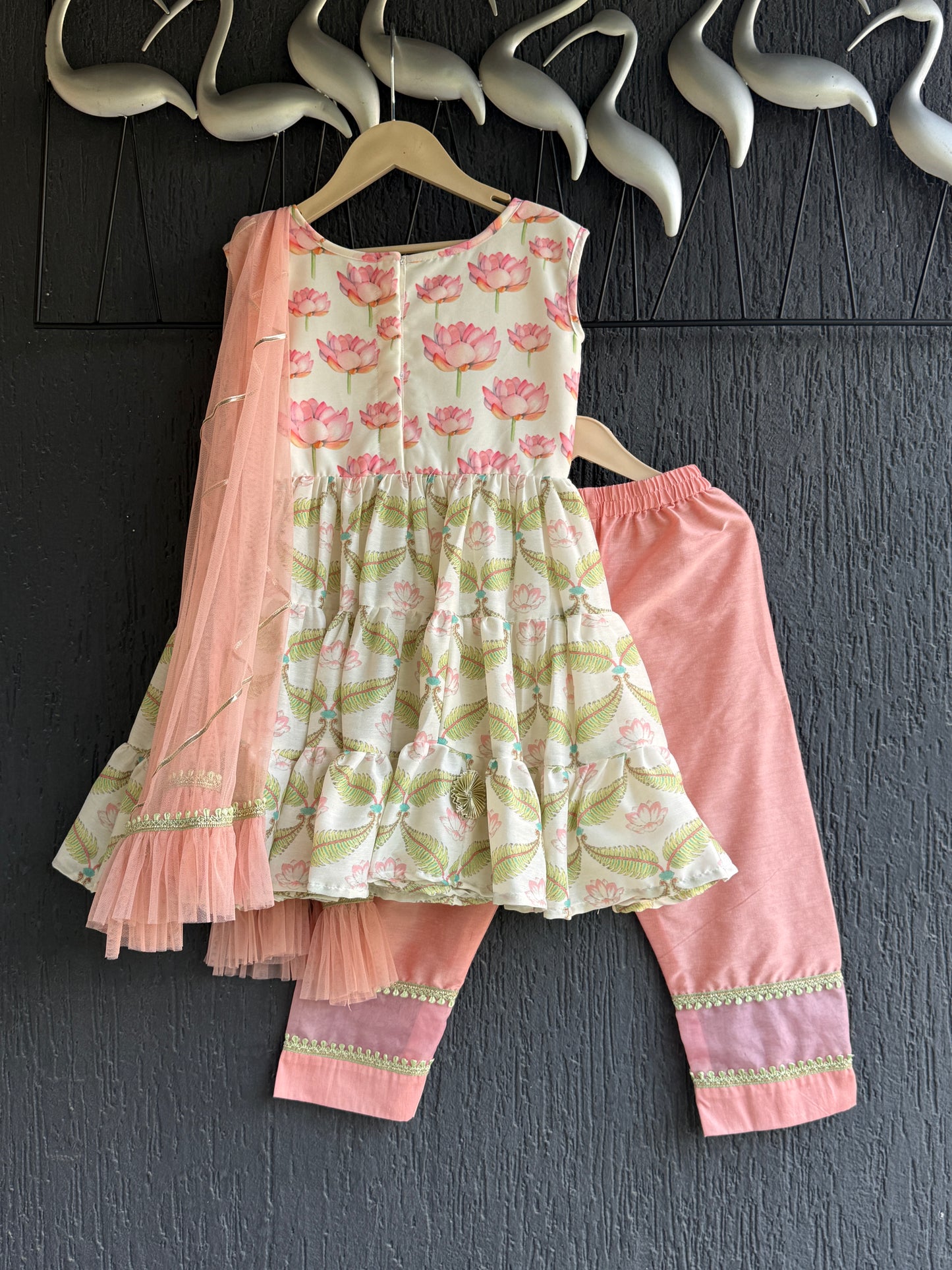 Lotus Print Layered Frock Style Kurta Set