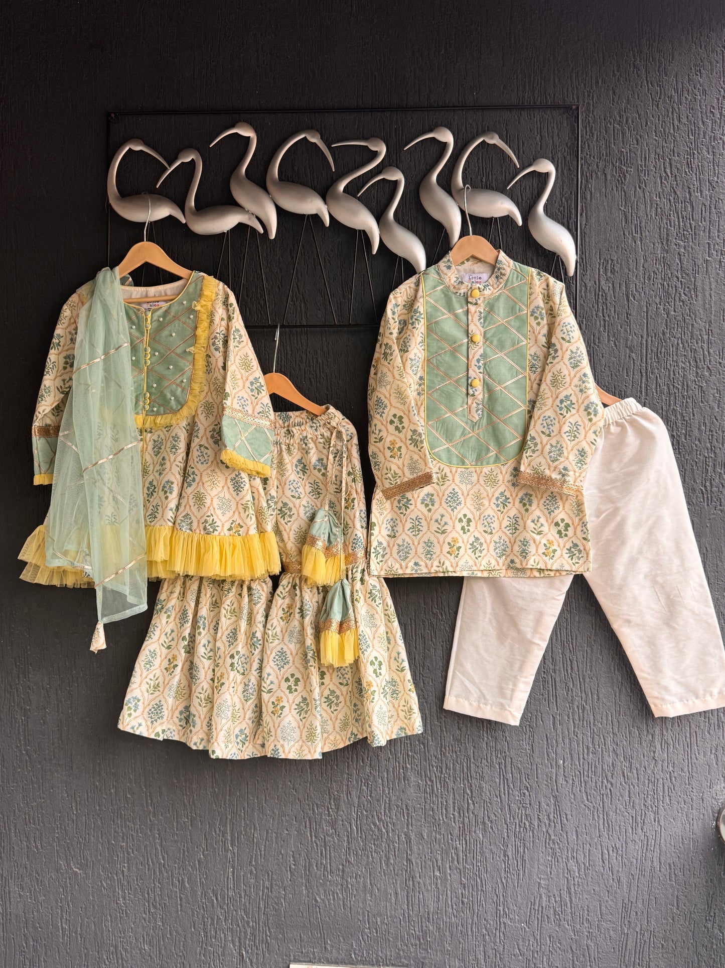 Pastel green mughal leaf print sharara set