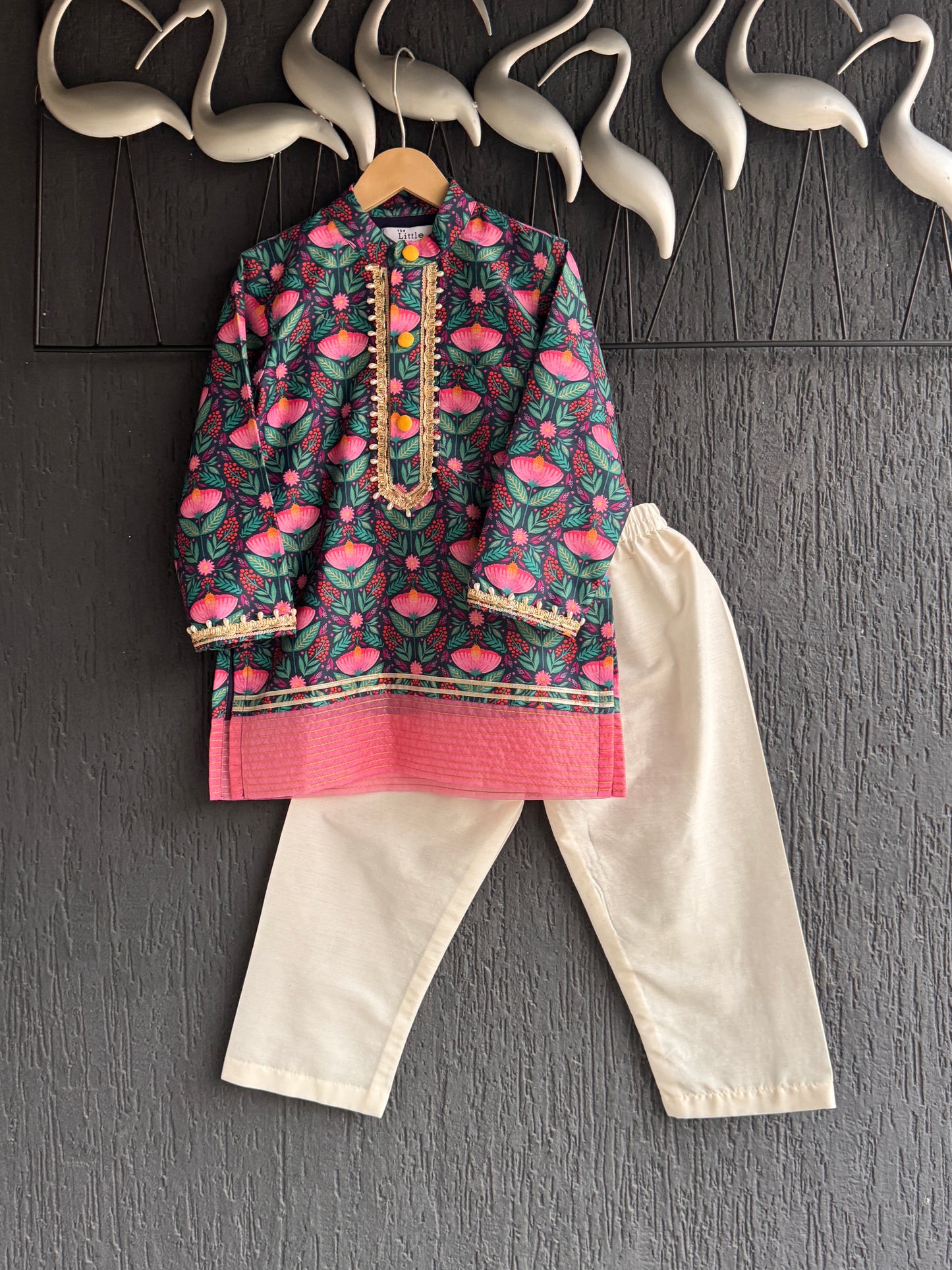 Midnight blue floral print kurta set