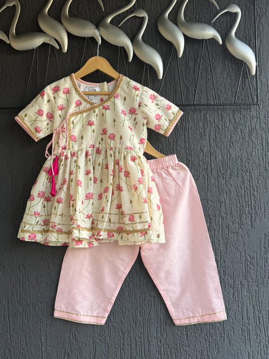 Off white lotus print angrakha set