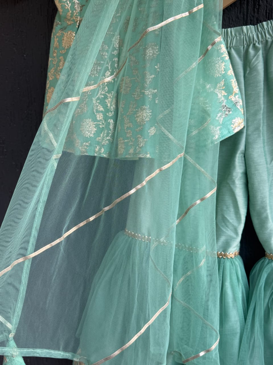 Green chanderi sharara with attached dupatta