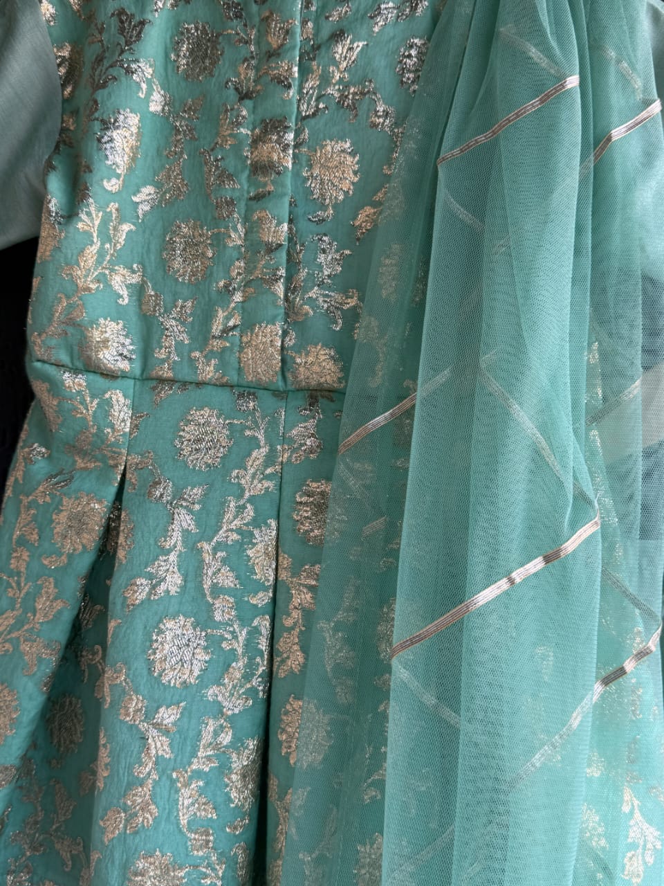 Green chanderi sharara with attached dupatta