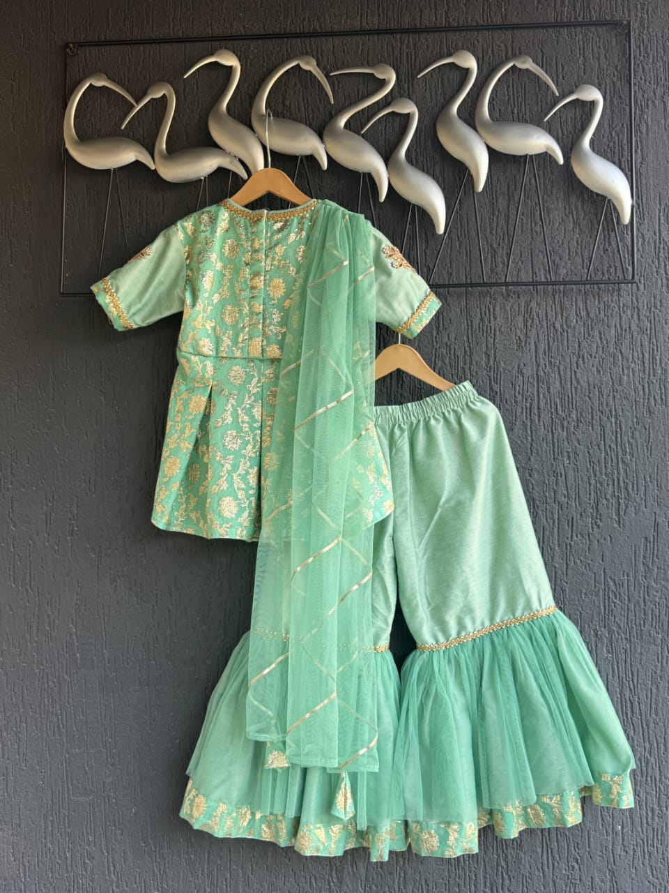 Green chanderi sharara with attached dupatta