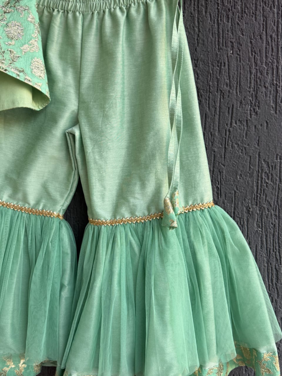 Green chanderi sharara with attached dupatta