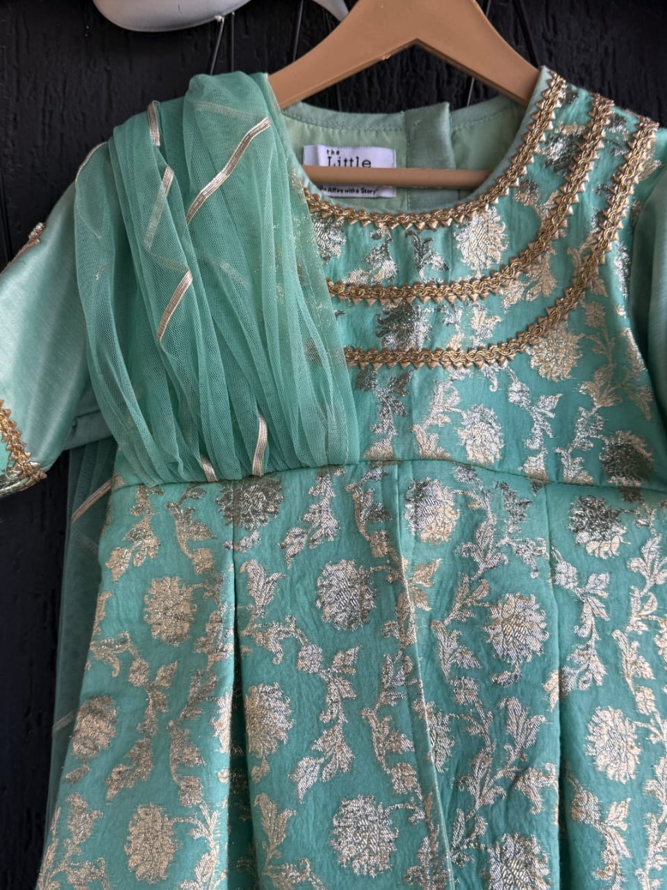 Green chanderi sharara with attached dupatta