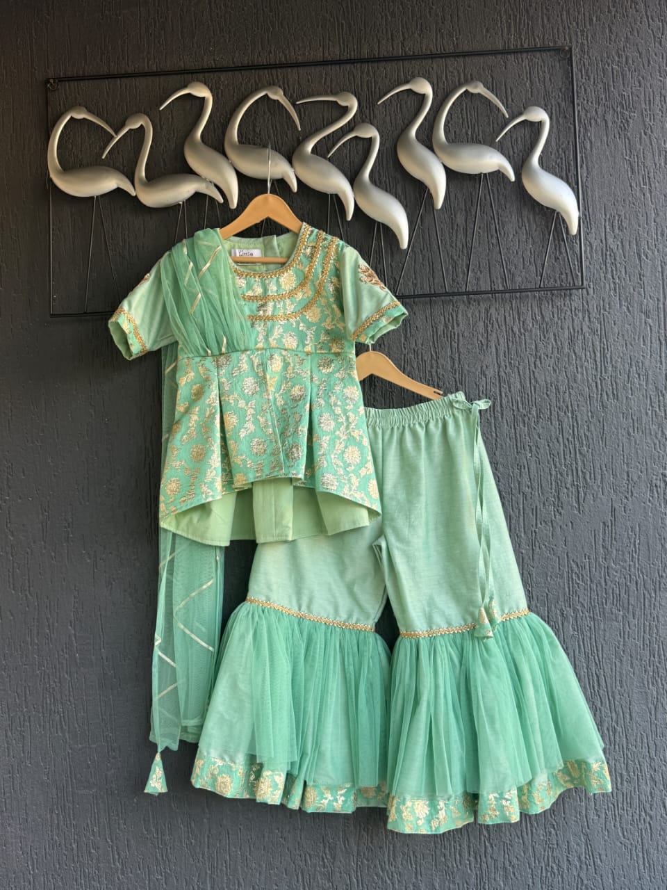 Green chanderi sharara with attached dupatta
