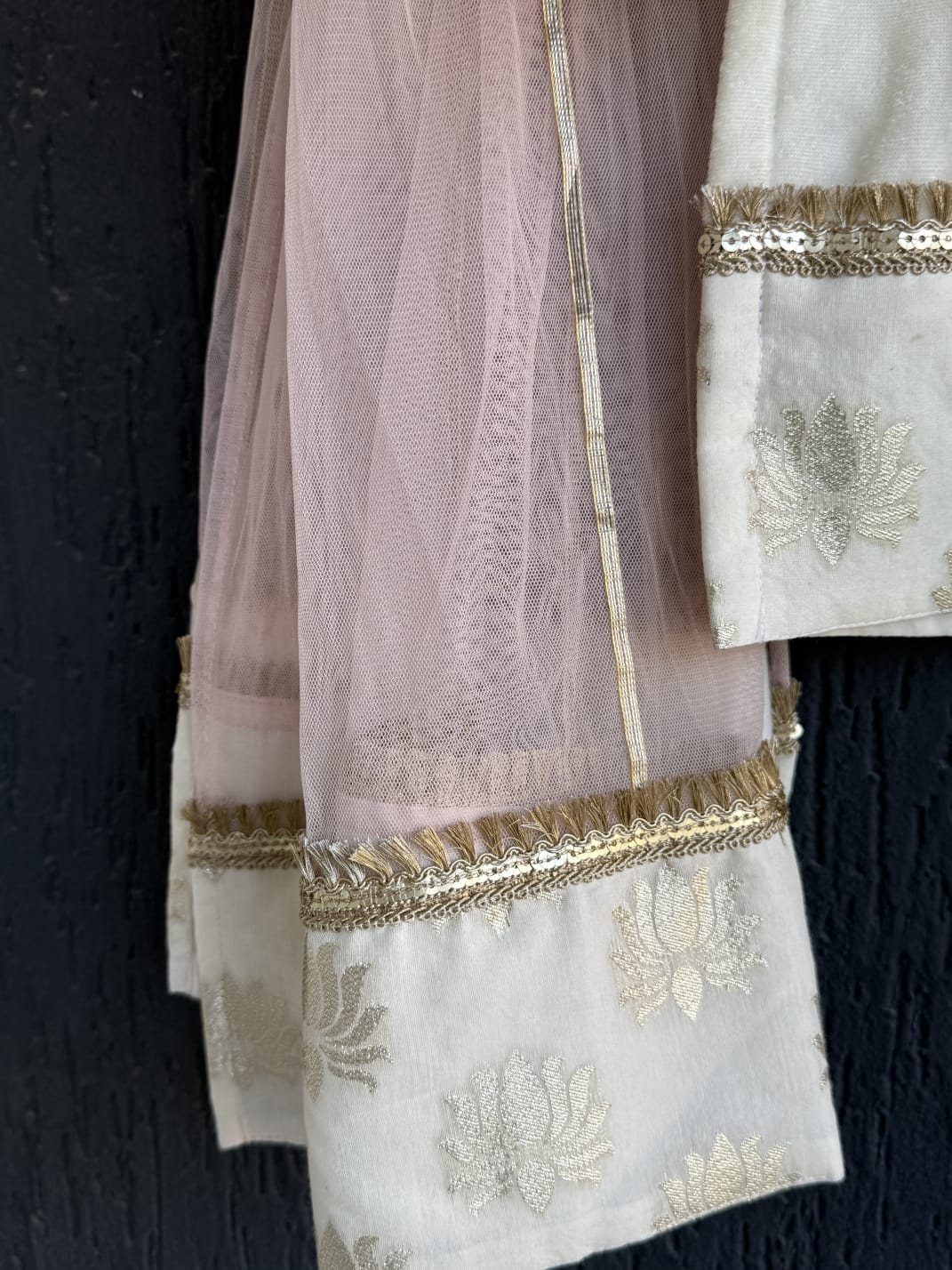 White velvet lotus emb kurta set
