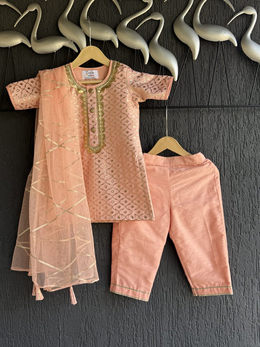 Peach chanderi kurta set