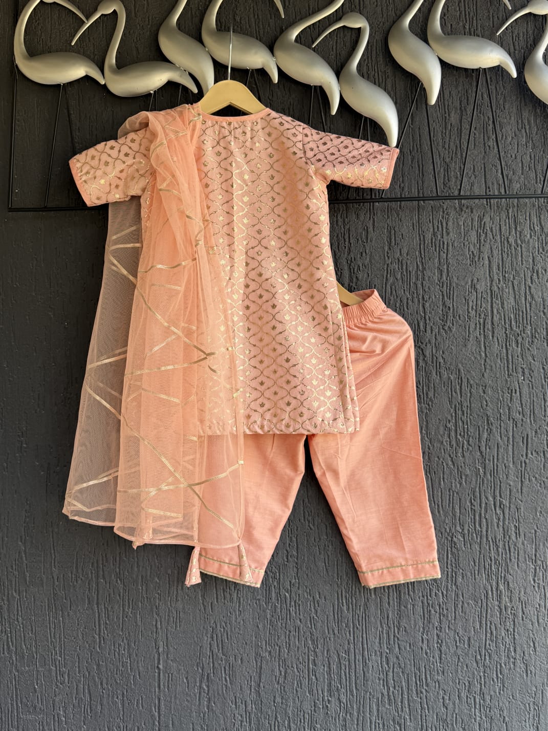 Peach chanderi kurta set