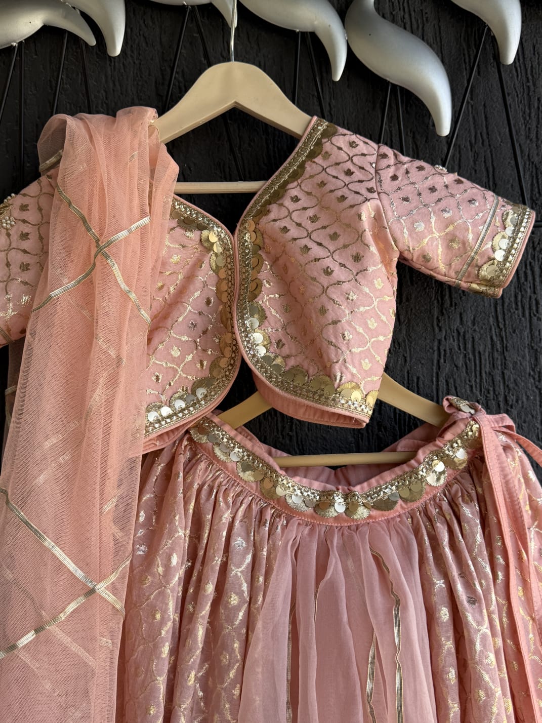 peach organza lehnga set