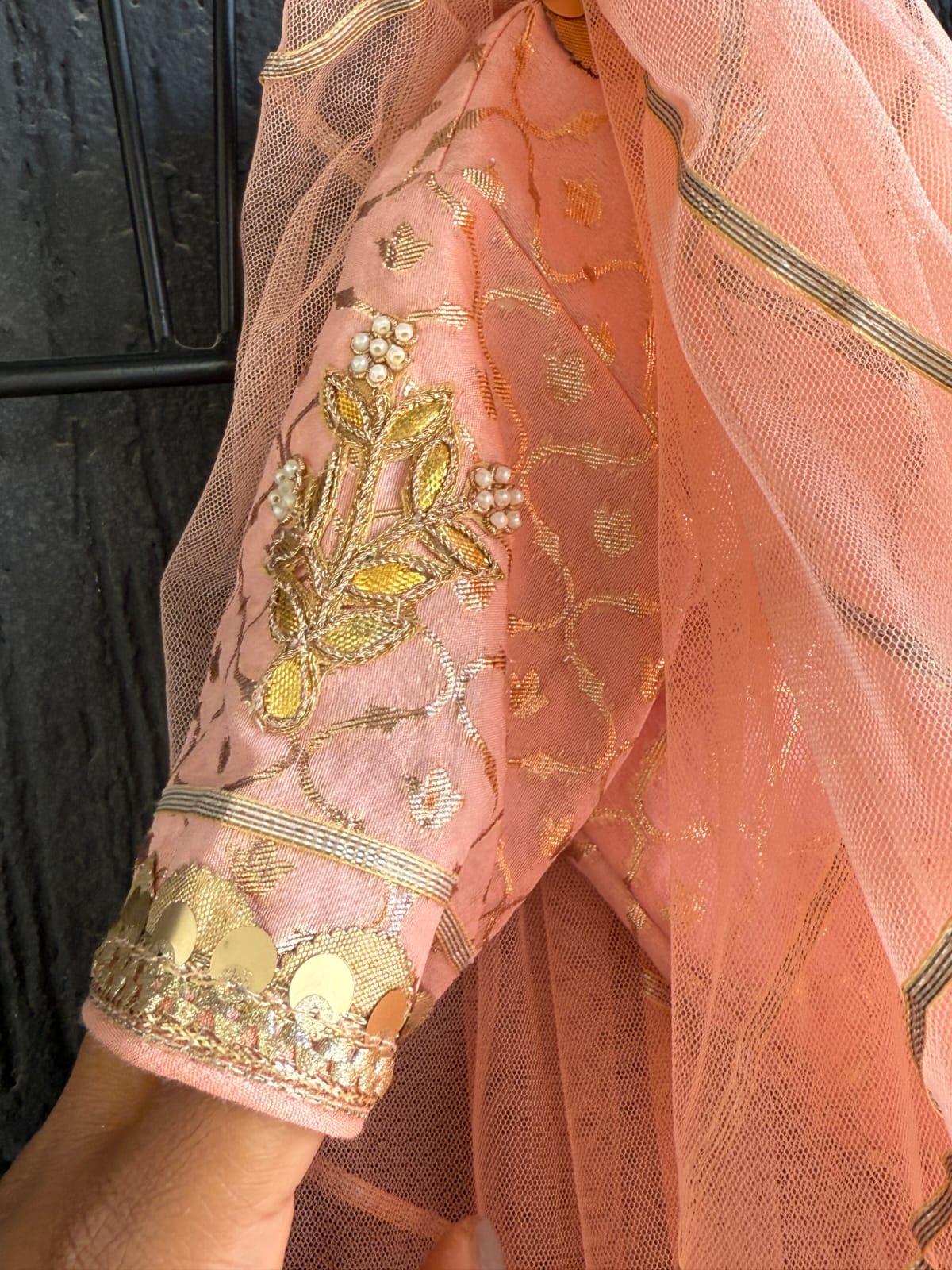 peach organza lehnga set