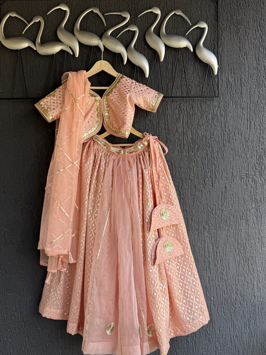 peach organza lehnga set