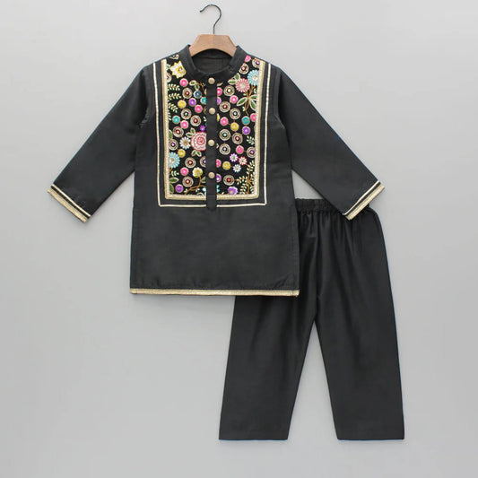 Black embroidery kurta pyjama set