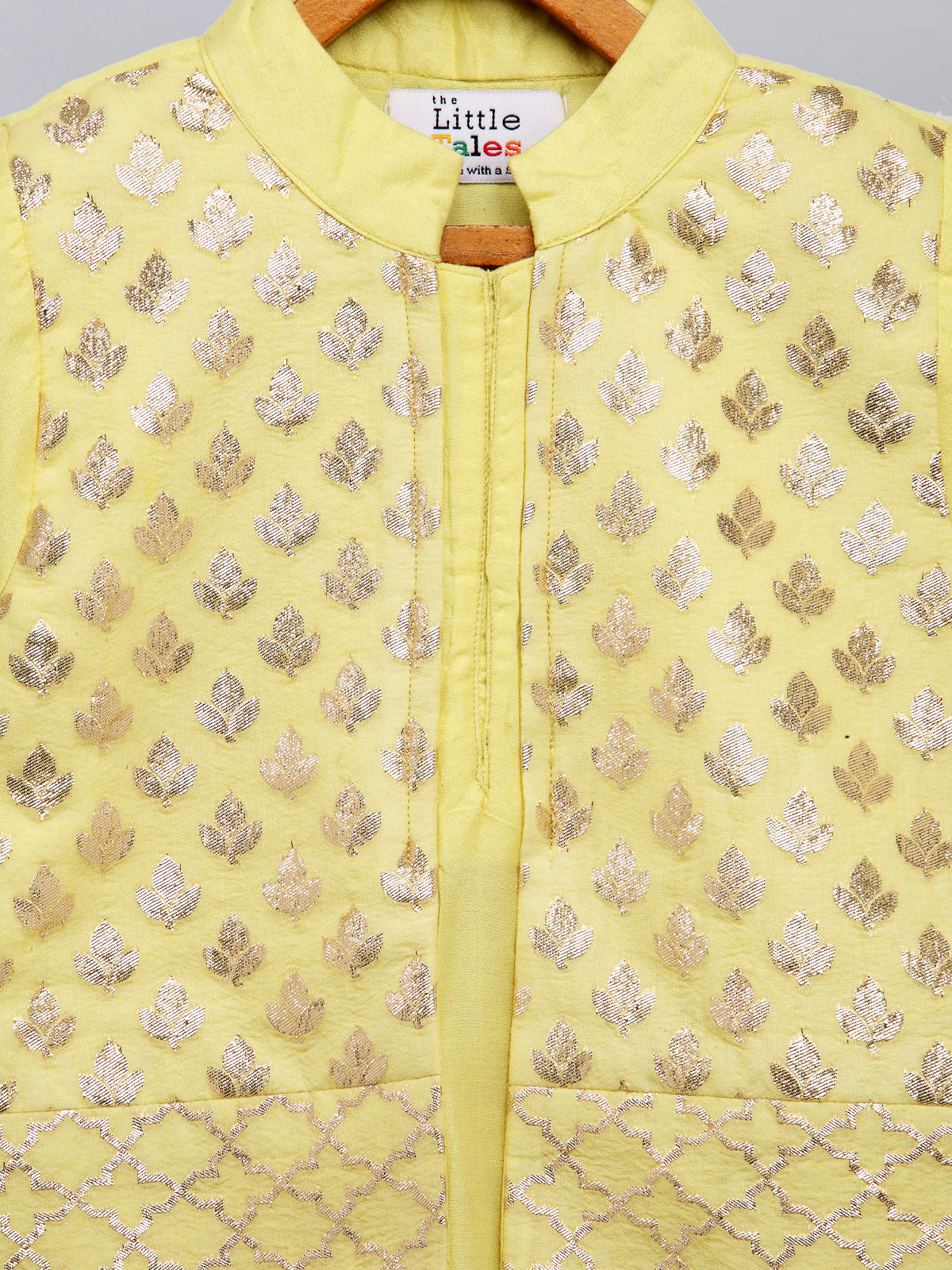 Lime Yellow kurta with Attached Jacket and Pyjama
