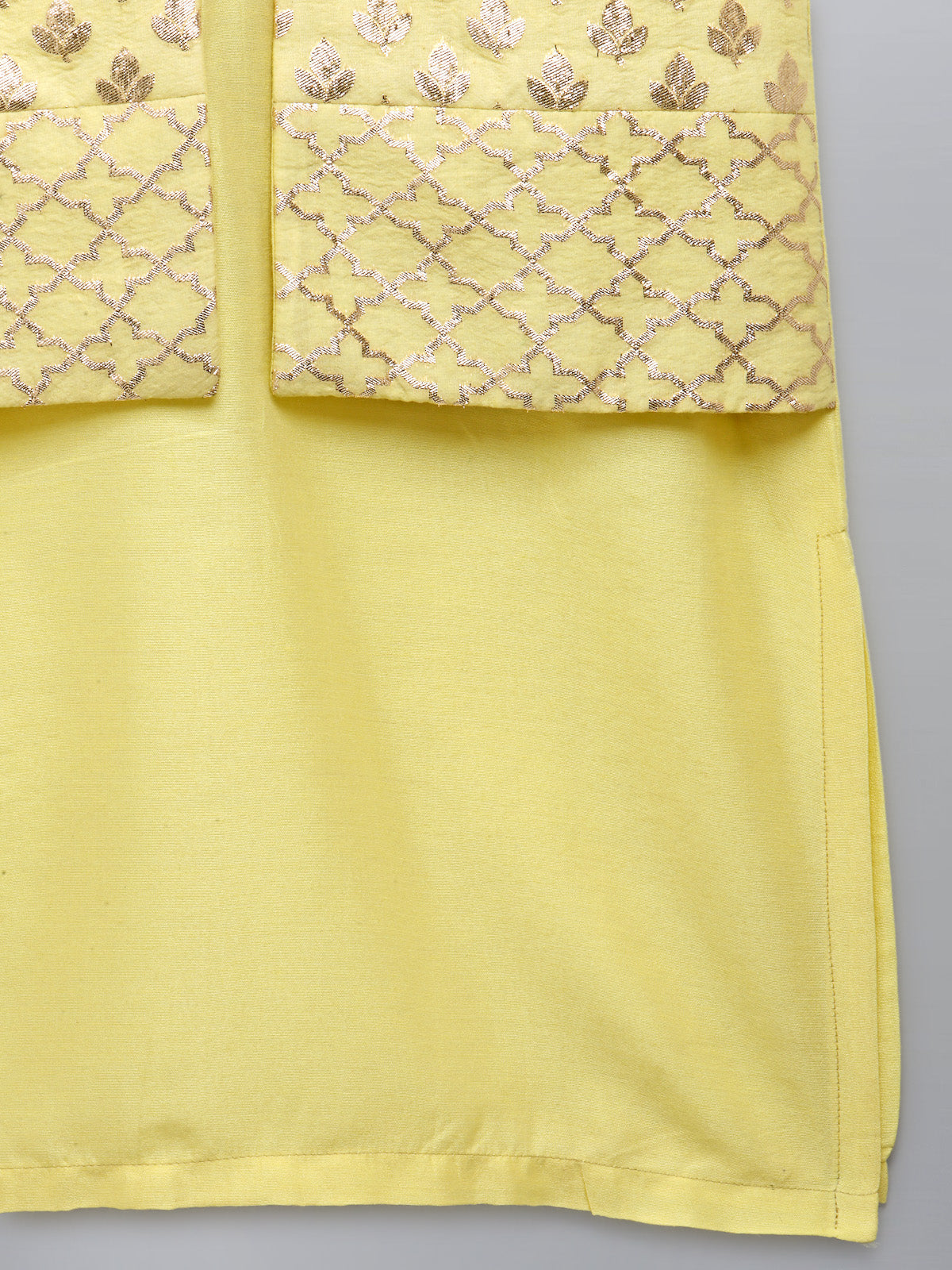 Lime Yellow kurta with Attached Jacket and Pyjama