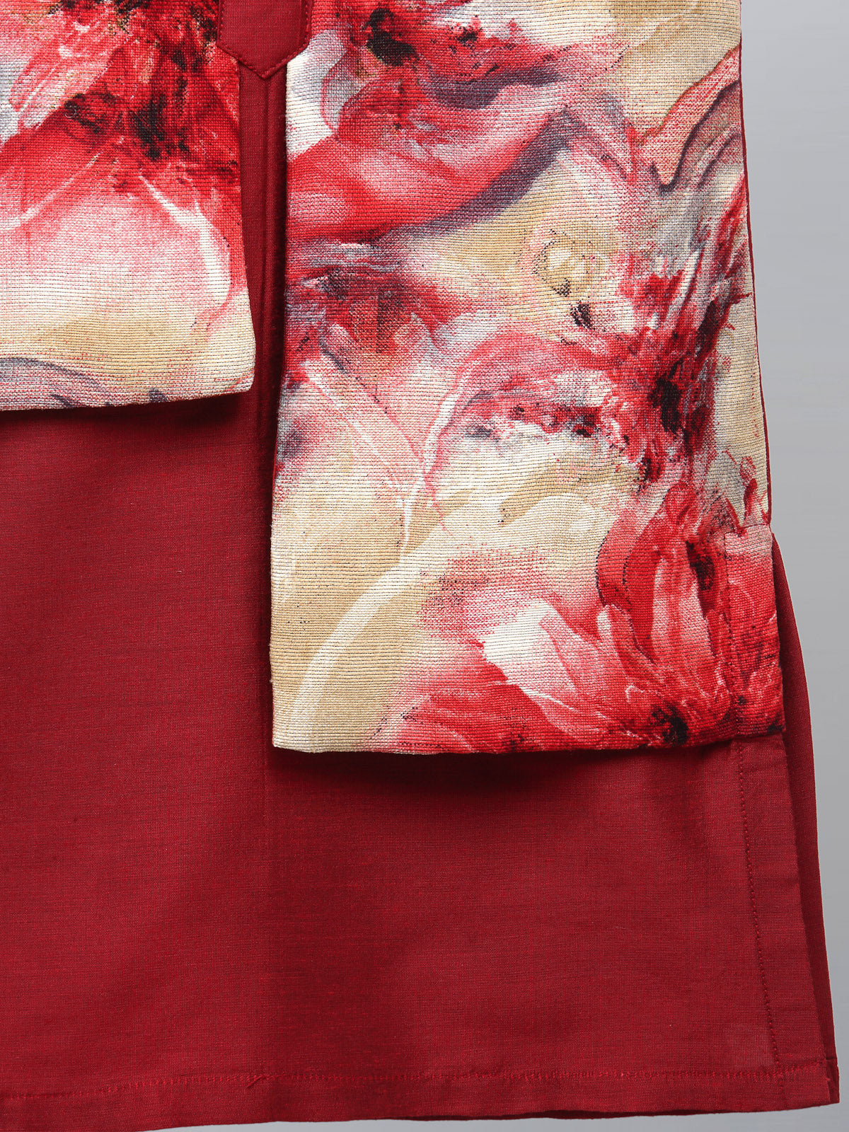 Deep Red Kurta with Printed jacket attached Kurta Pyjama