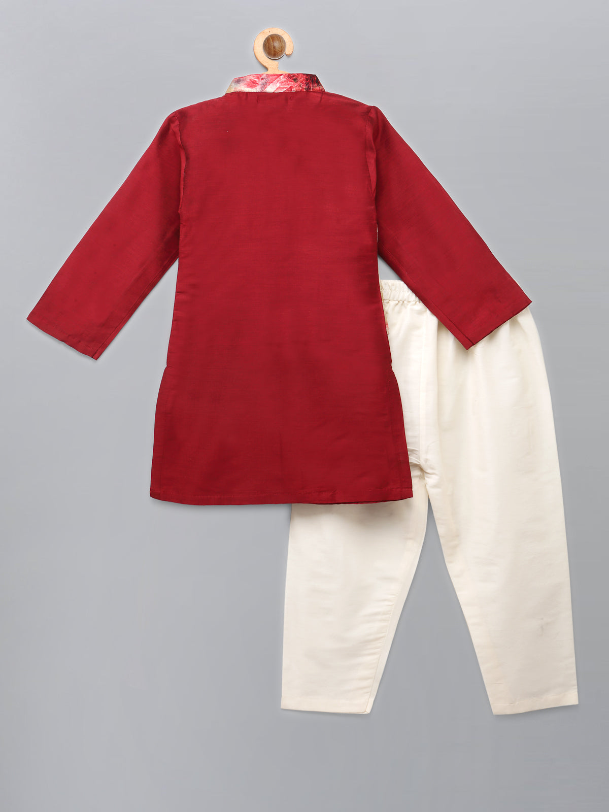 Deep Red Kurta with Printed jacket attached Kurta Pyjama