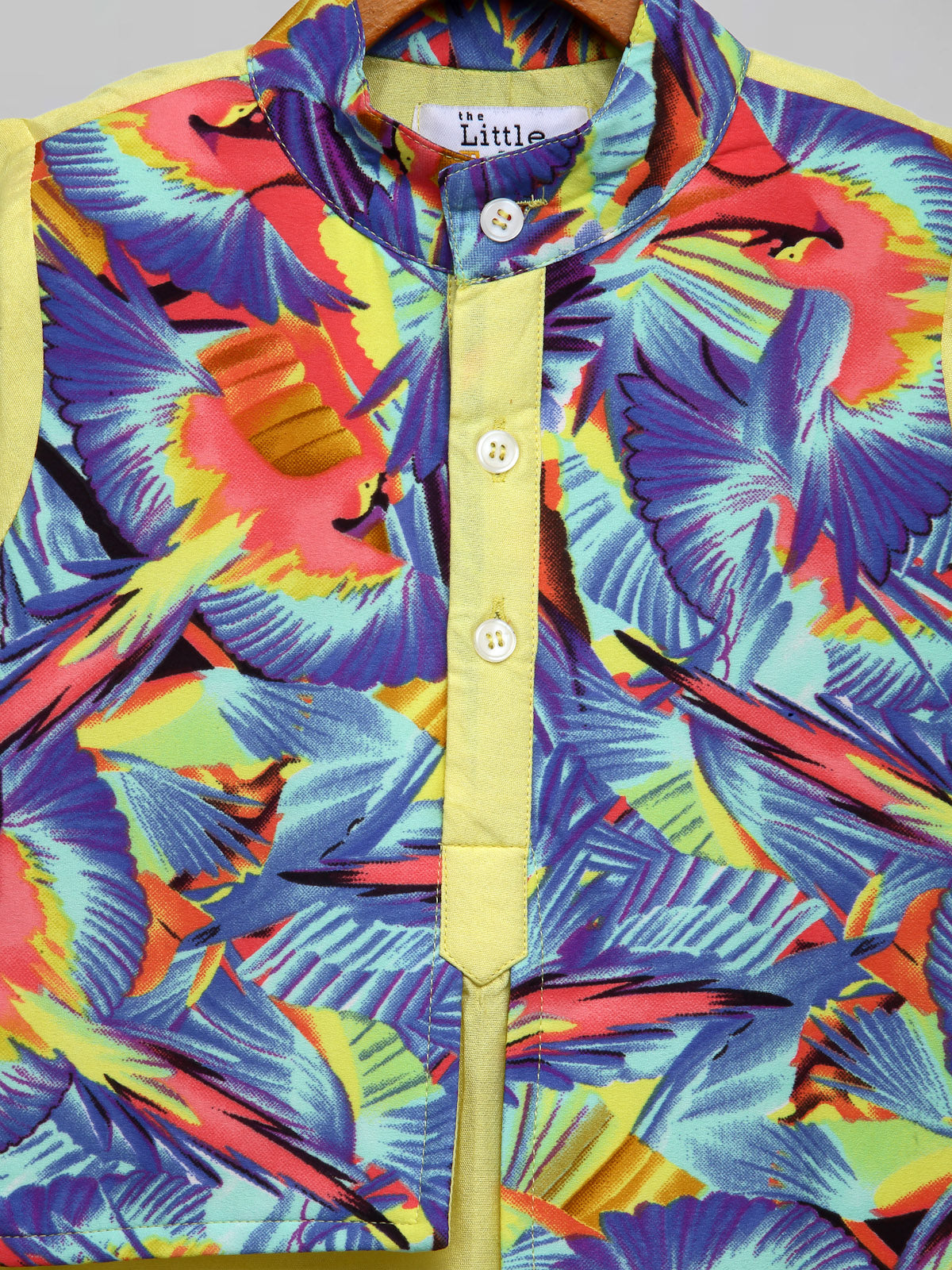 Lime Yellow Kurta with Printed jacket attached Kurta Pyjama