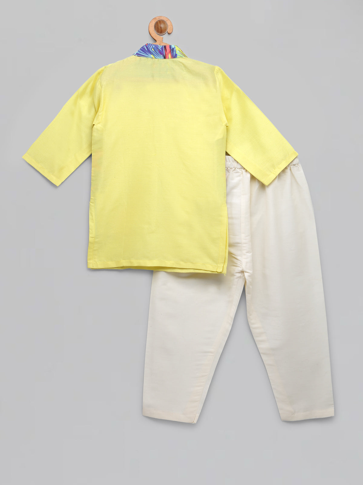 Lime Yellow Kurta with Printed jacket attached Kurta Pyjama