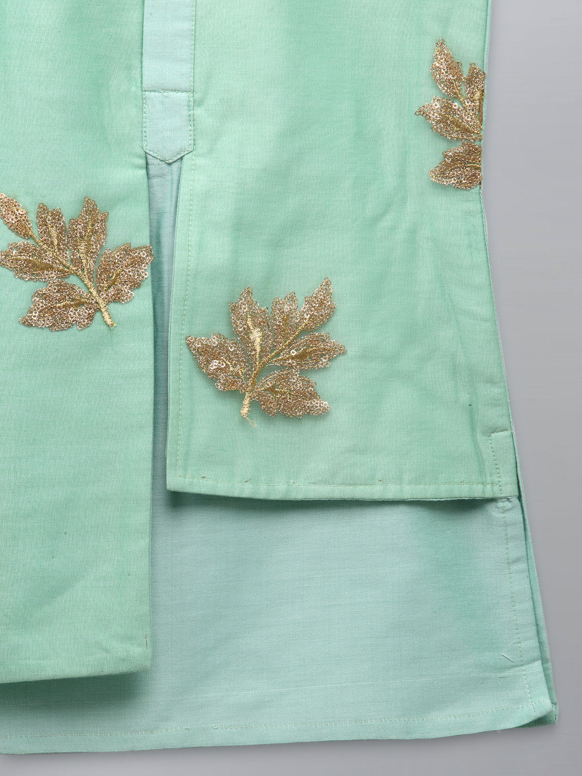 Pastel Green Embroidered layered Kurta with Pyjama