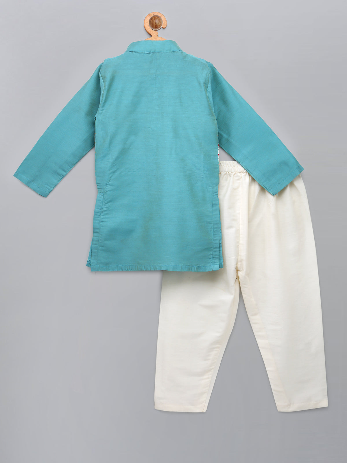 Blue kurta with Check Attached Jacket and Pyjama