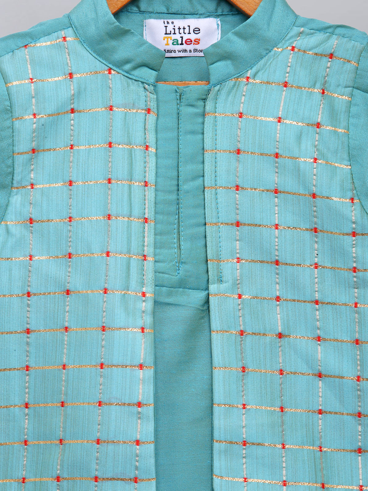Blue kurta with Check Attached Jacket and Pyjama