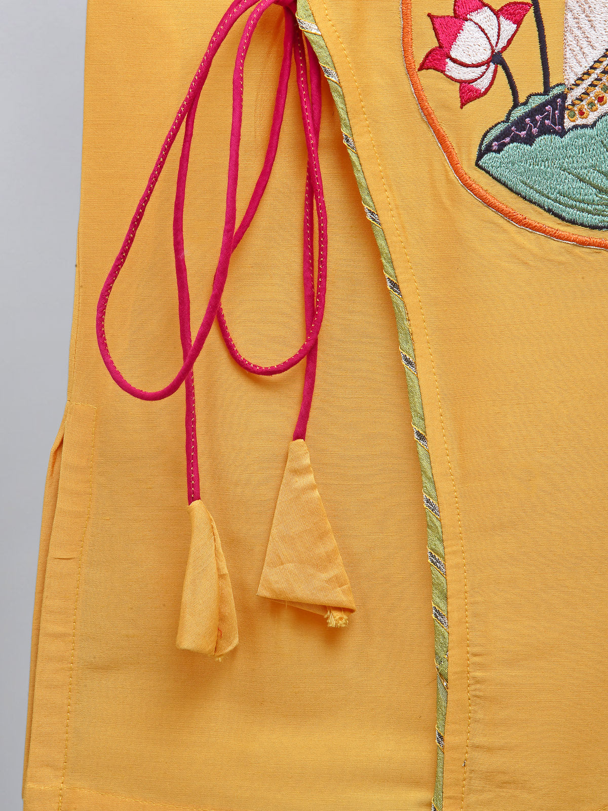 Mustard Pichwai Embroidered Angrakha Kurta Dhoti Set