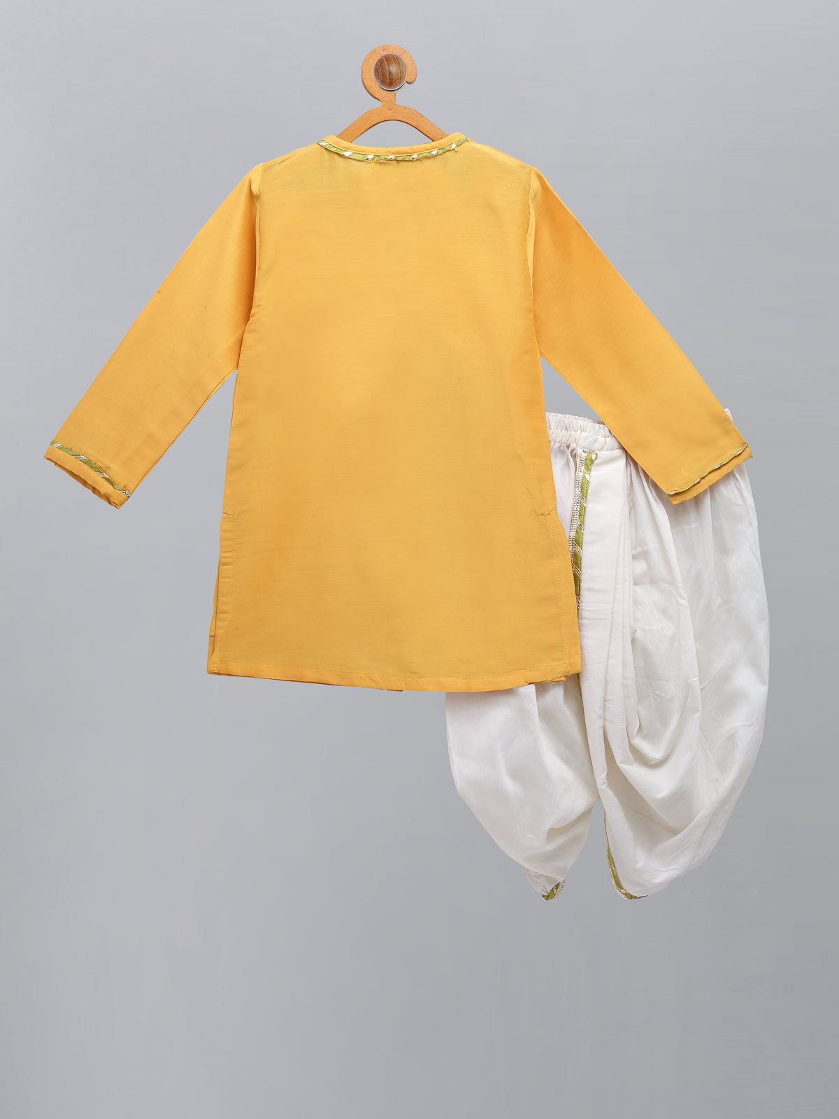 Mustard Pichwai Embroidered Angrakha Kurta Dhoti Set