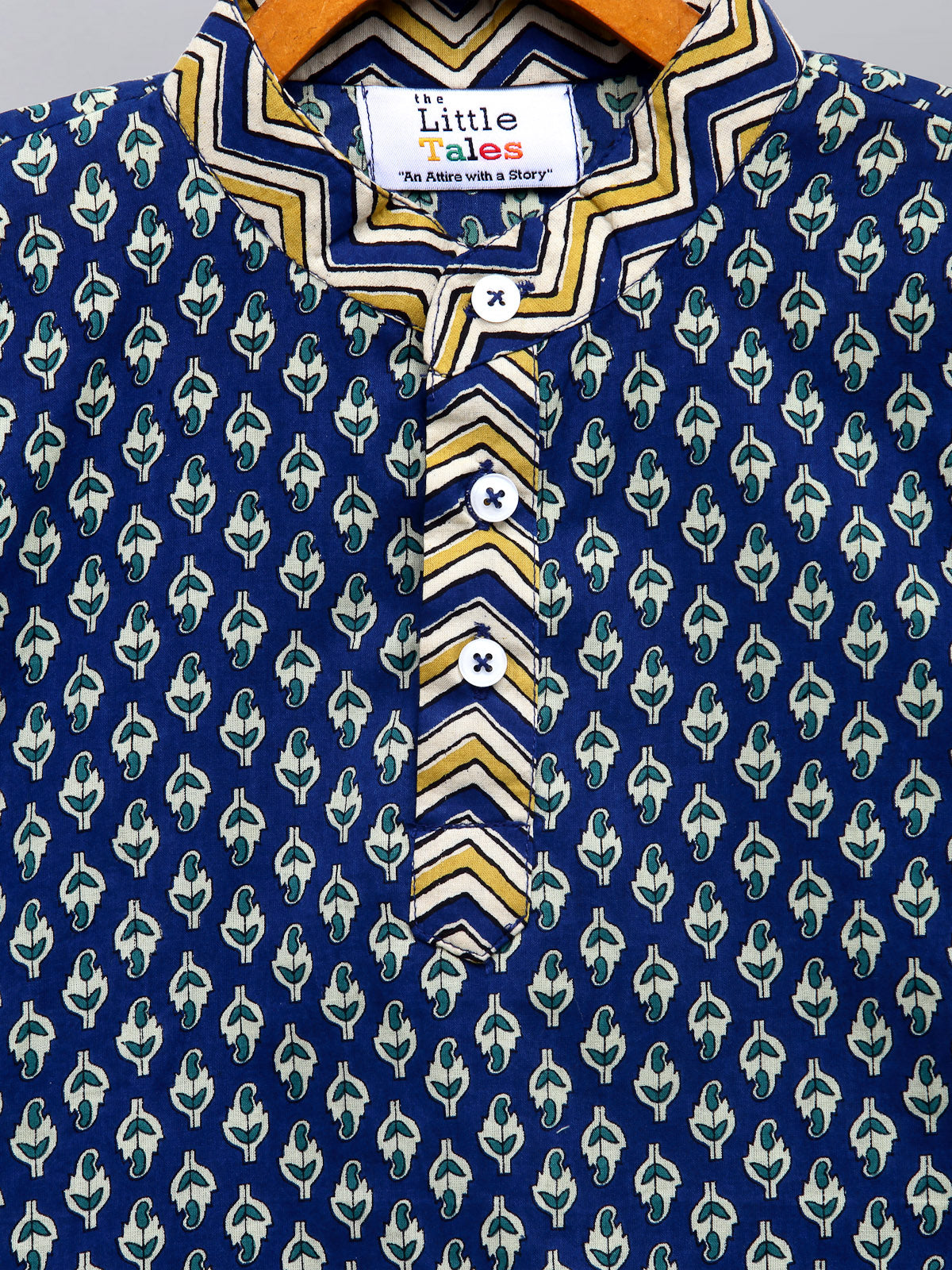 Blue Printed Short Kurta with Pyjama