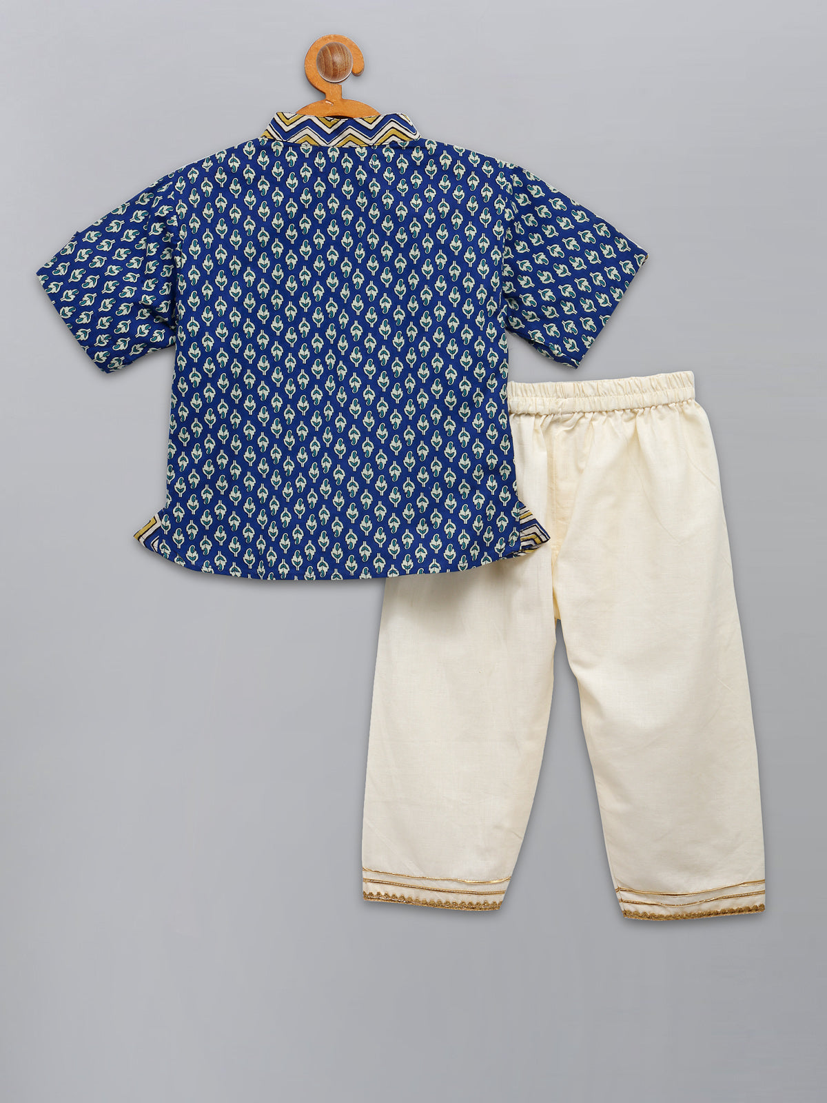 Blue Printed Short Kurta with Pyjama