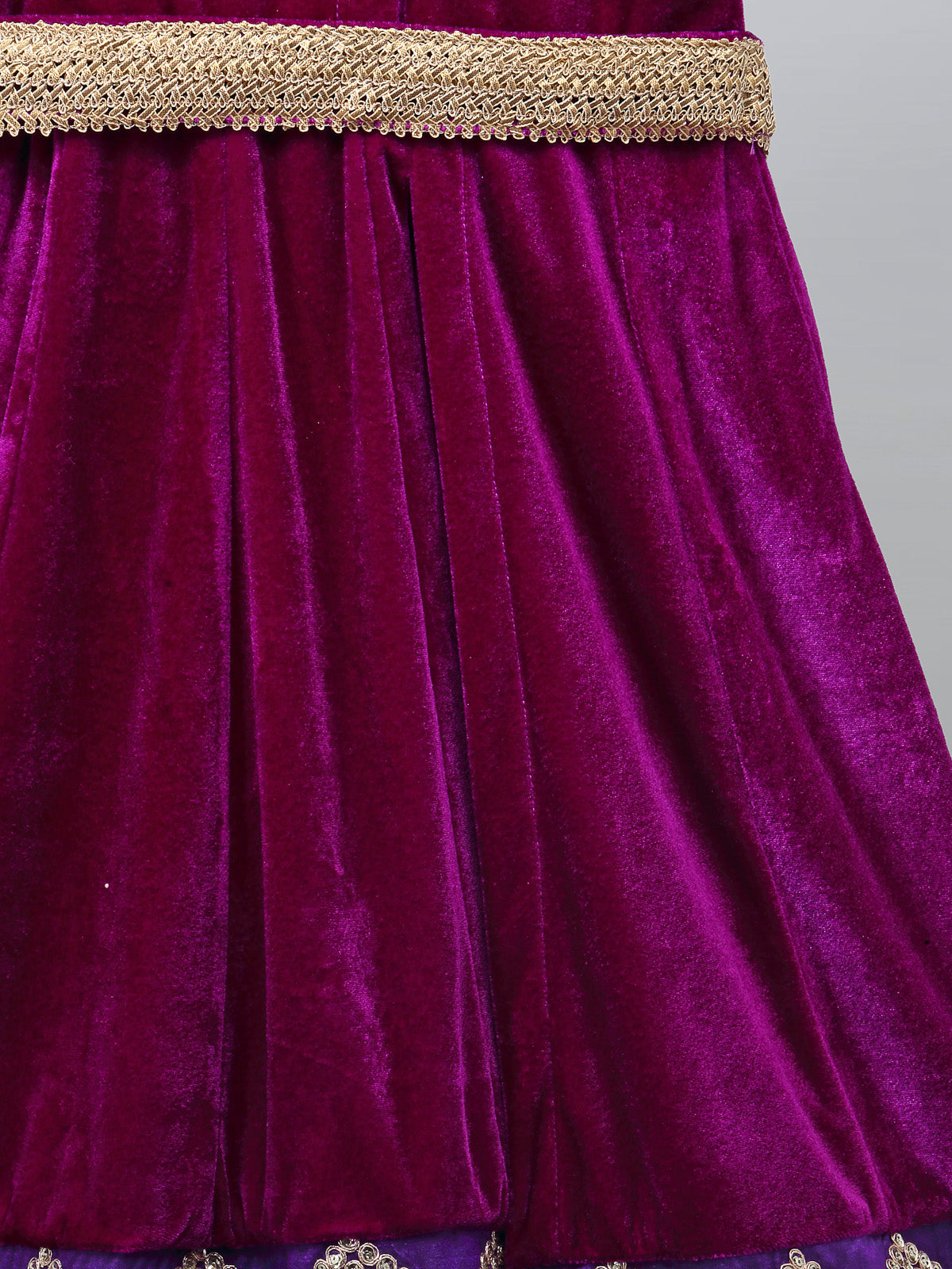 Purple Velvet Embroidered Anarkali Pants with Net Dupatta