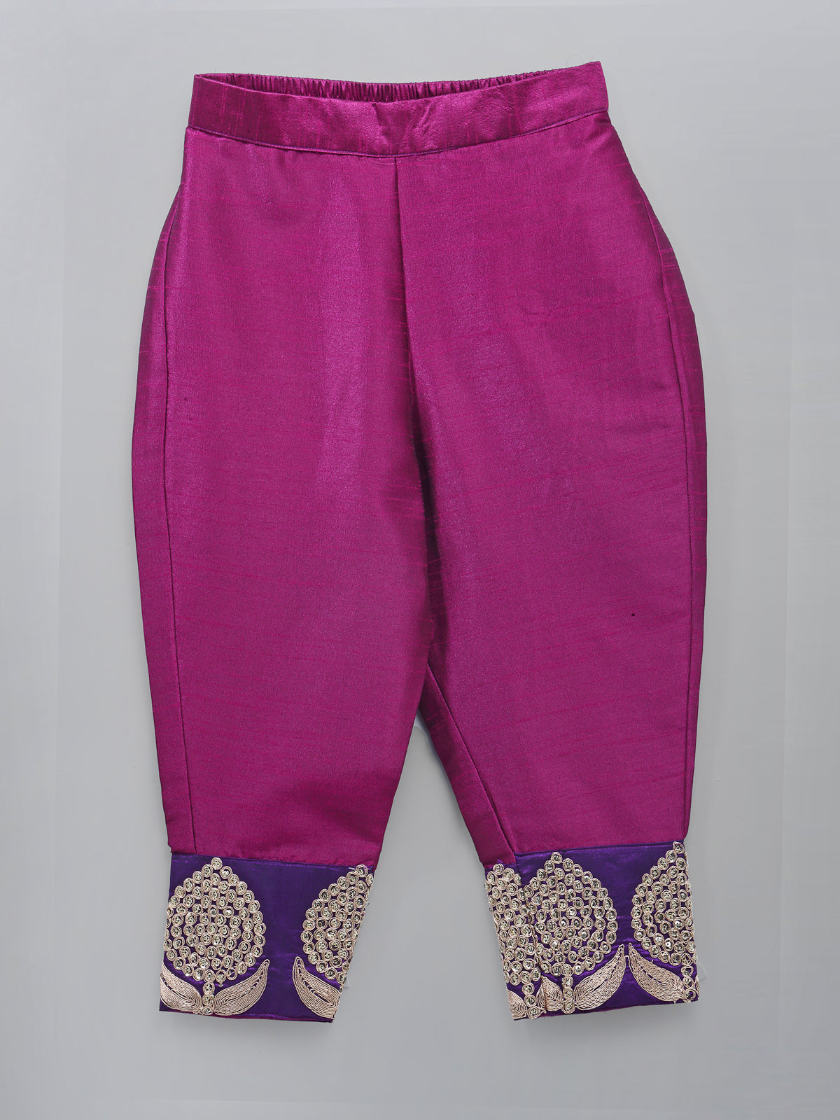 Purple Velvet Embroidered Anarkali Pants with Net Dupatta