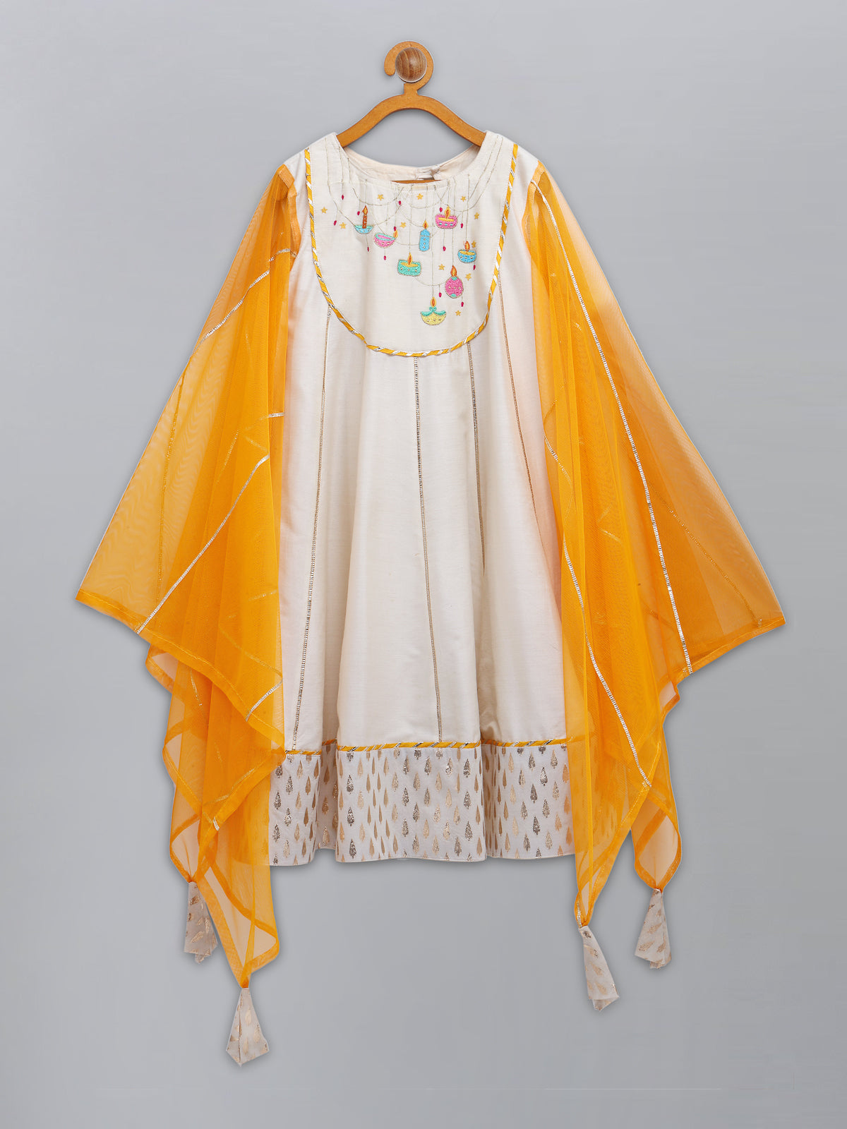 Colorful Diwali elements embroidered Cape Anarkali