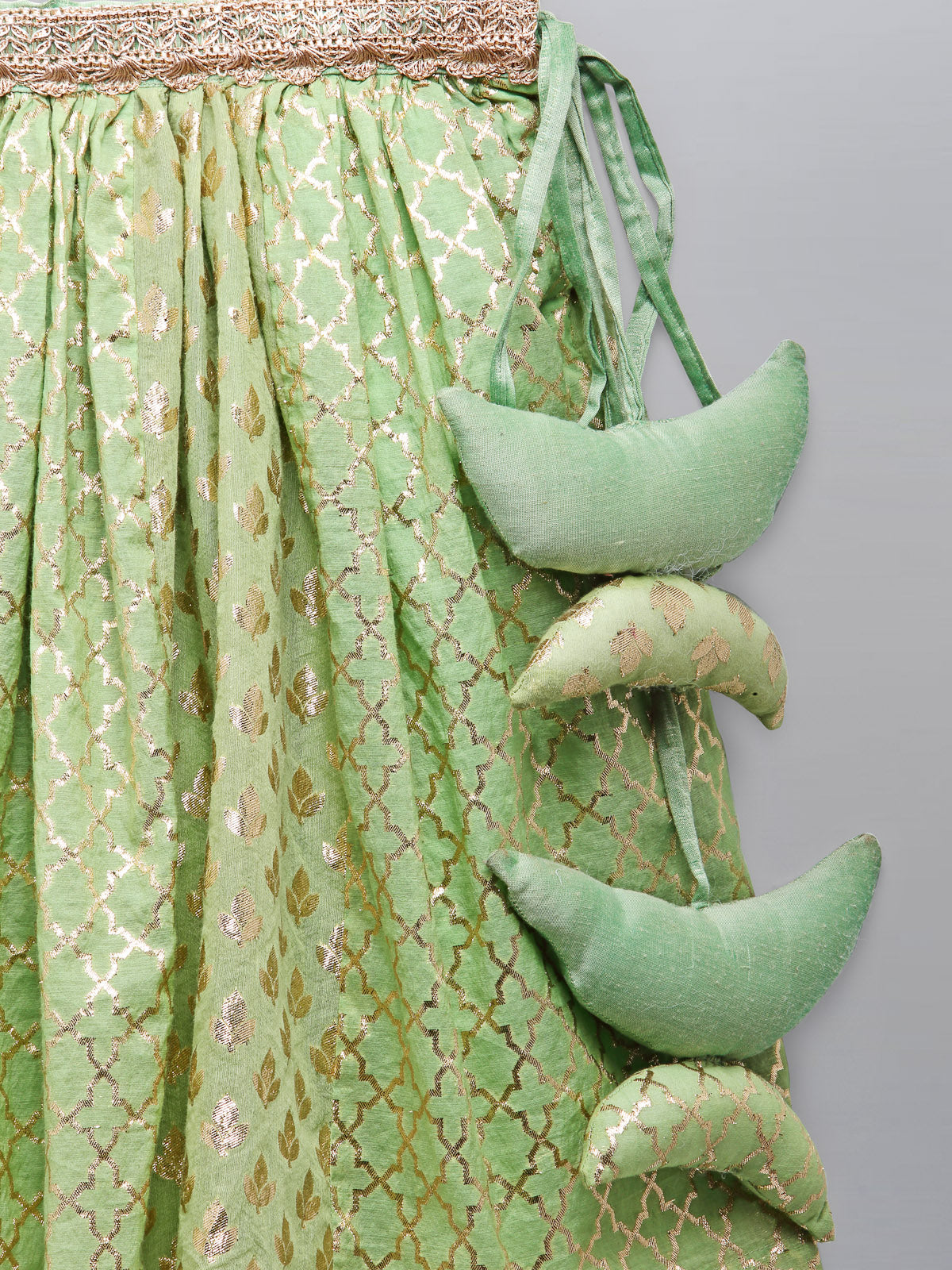 Lime Green Organza Ruffled blouse with Cotton Zari Lehnga