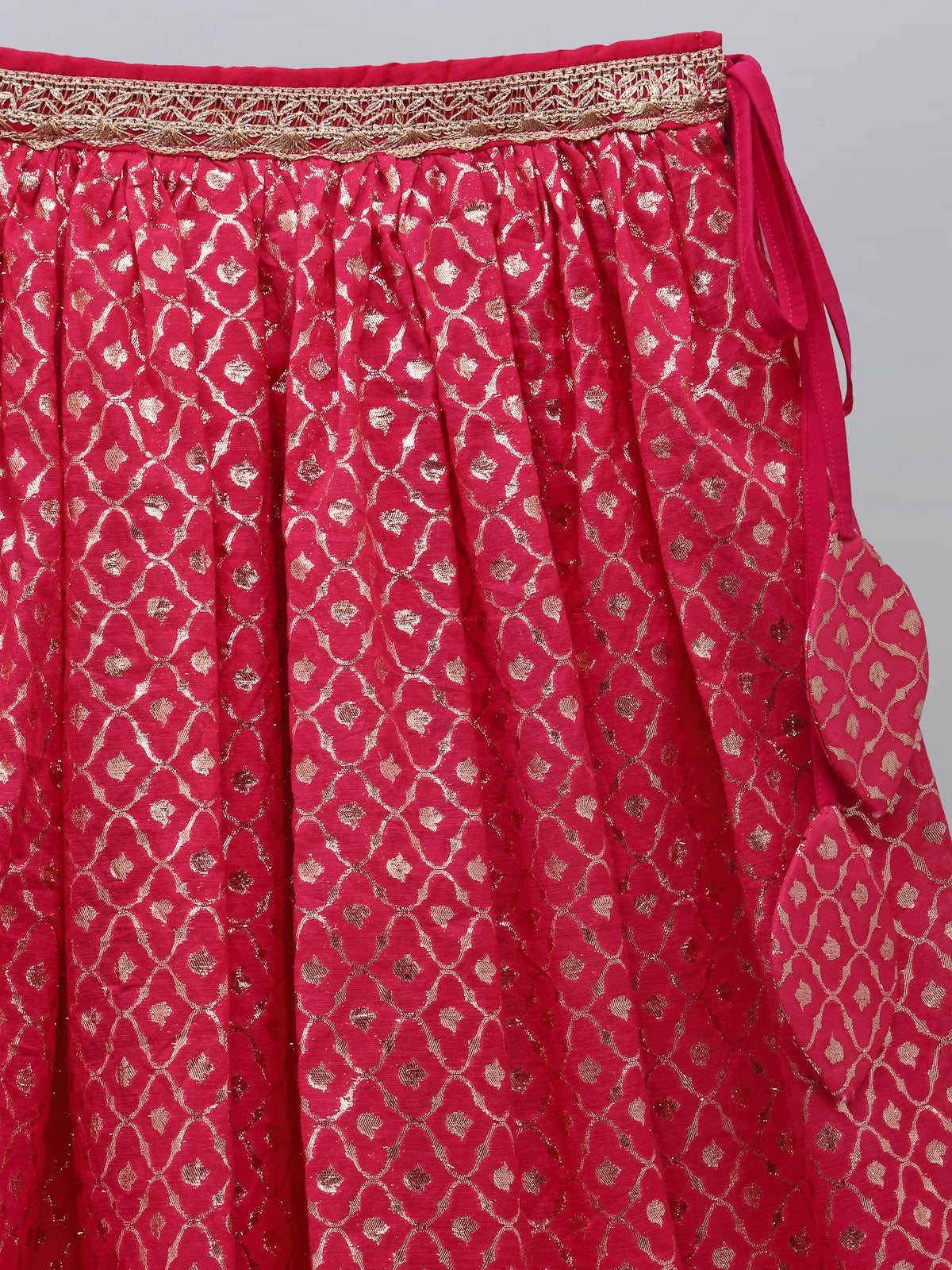 Fuschia Pink ruffled Blouse with Cotton Zari Lehnga