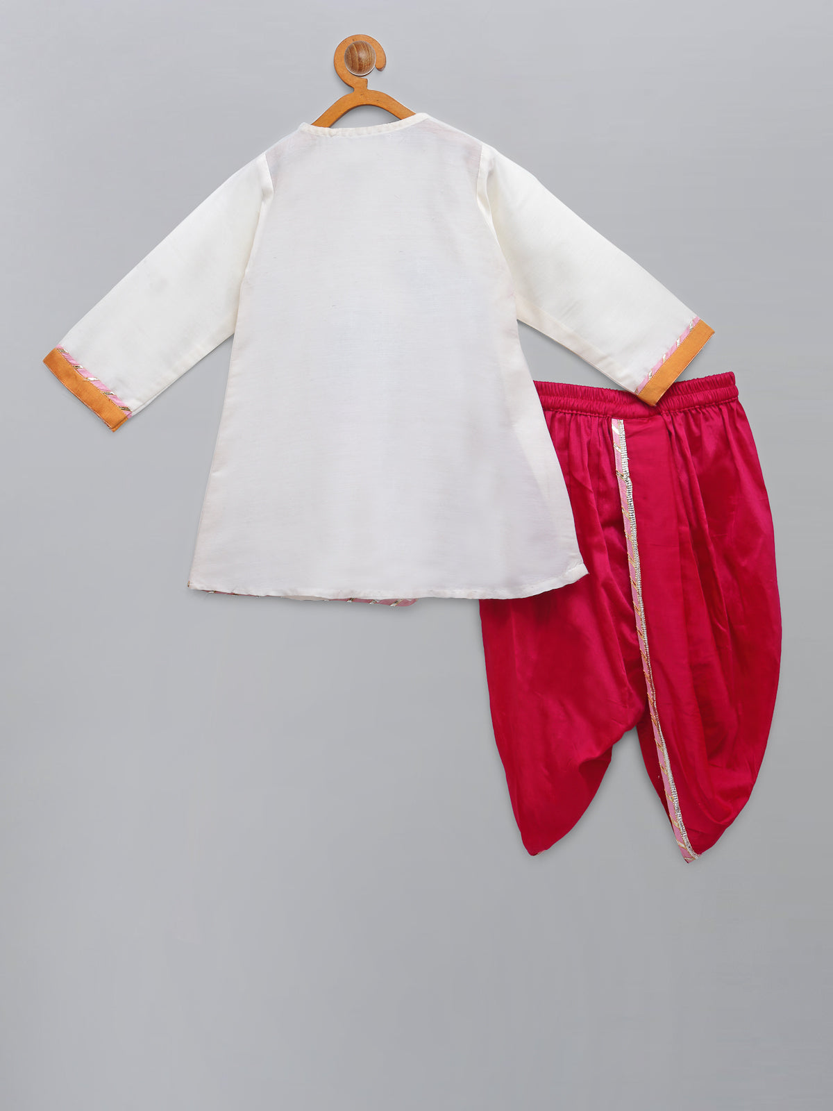 Off White Krishna Embroidered Angrakha Kurta Dhoti Set
