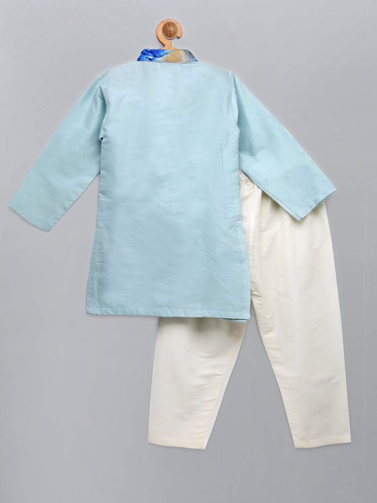 Pastel Blue Kurta with Printed jacket attached Kurta Pyjama
