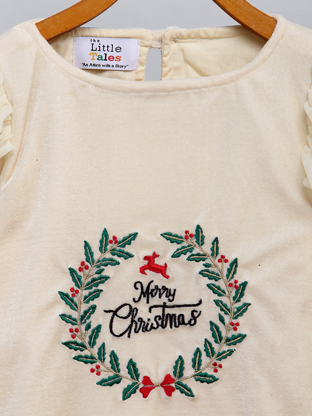 Off White Velvet Merry Christmas Dress