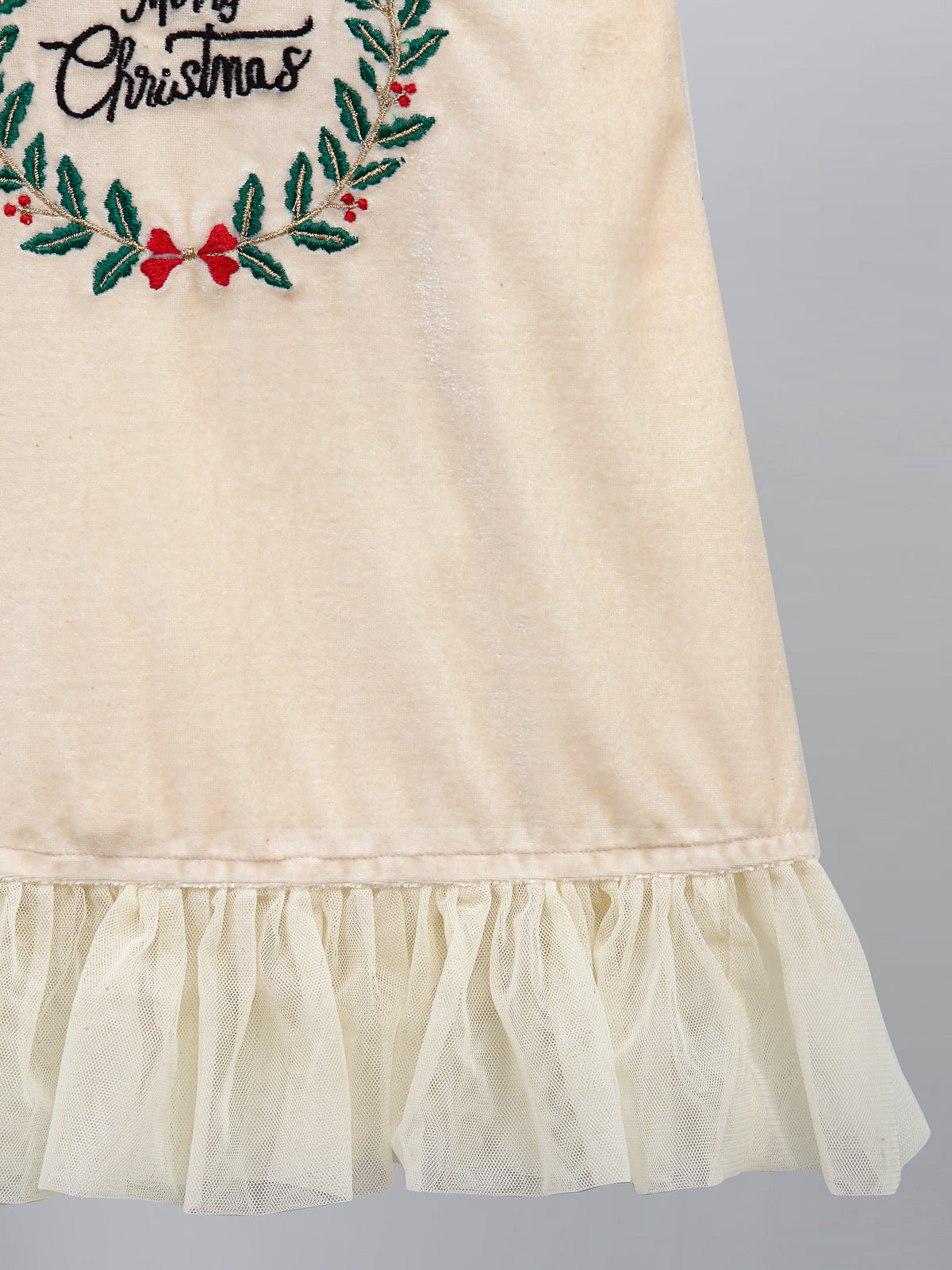 Off White Velvet Merry Christmas Dress