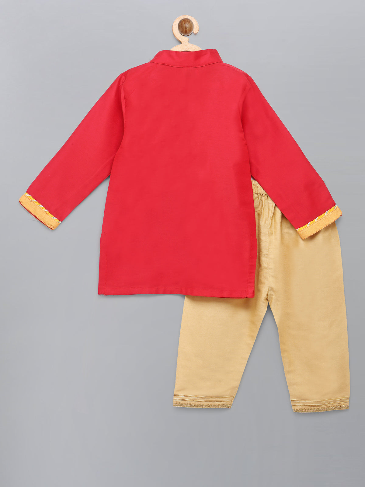 Red Fire Lamp embroidred Kurta with Beige Pyjama
