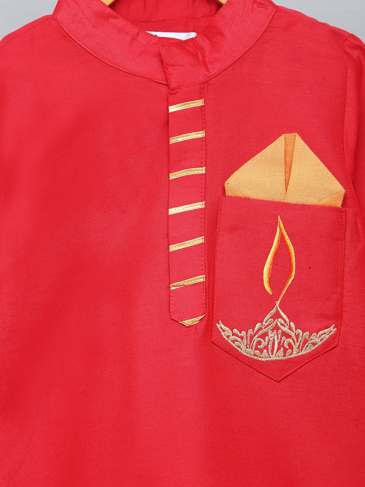 Red Fire Lamp embroidred Kurta with Beige Pyjama