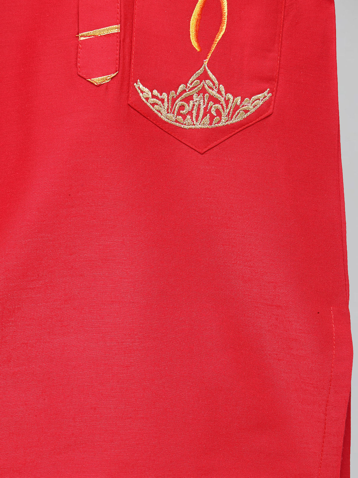 Red Fire Lamp embroidred Kurta with Beige Pyjama